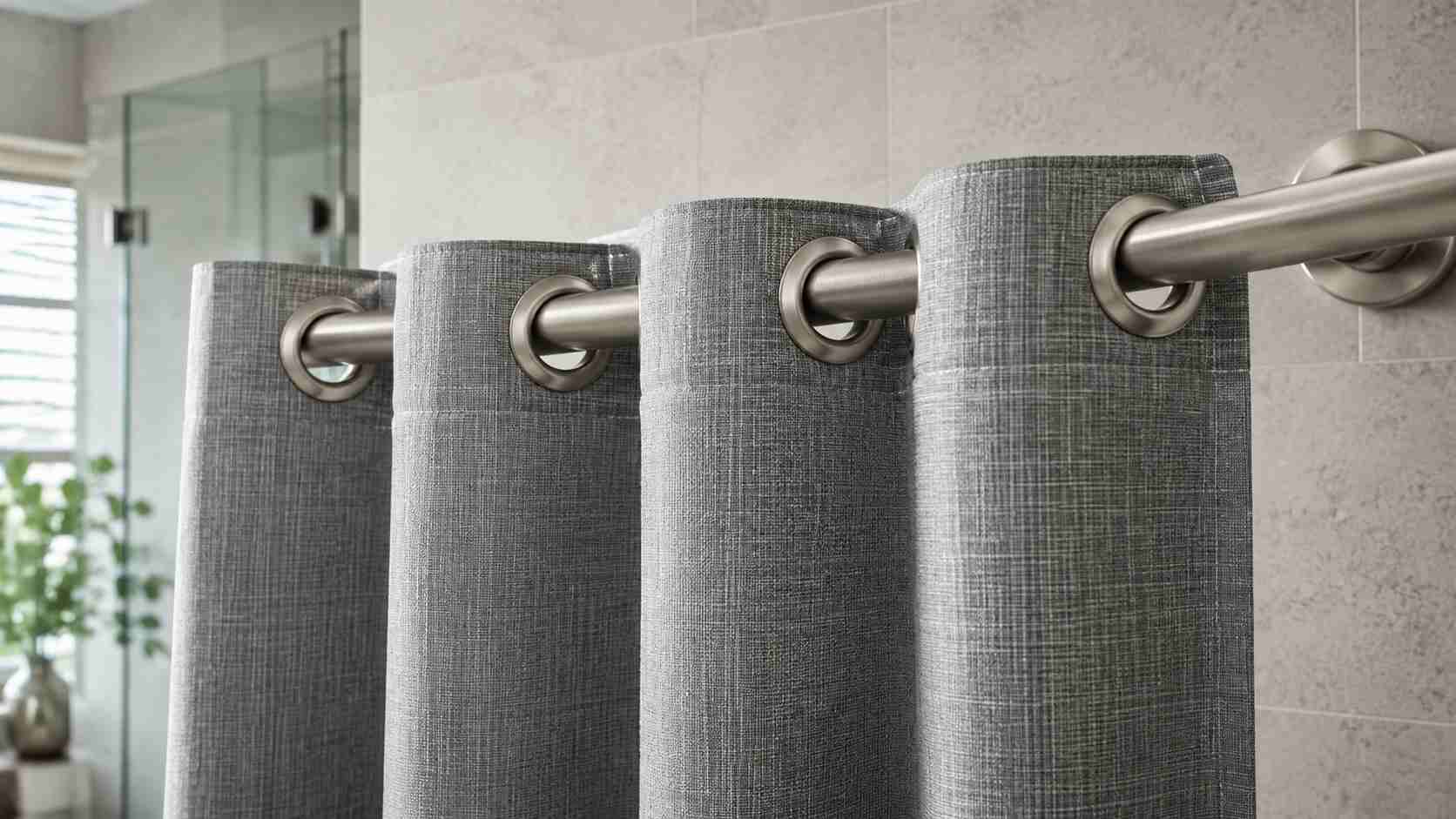 bulk grommets, The bulk grommets are installed along the top edge of the gray curtain.